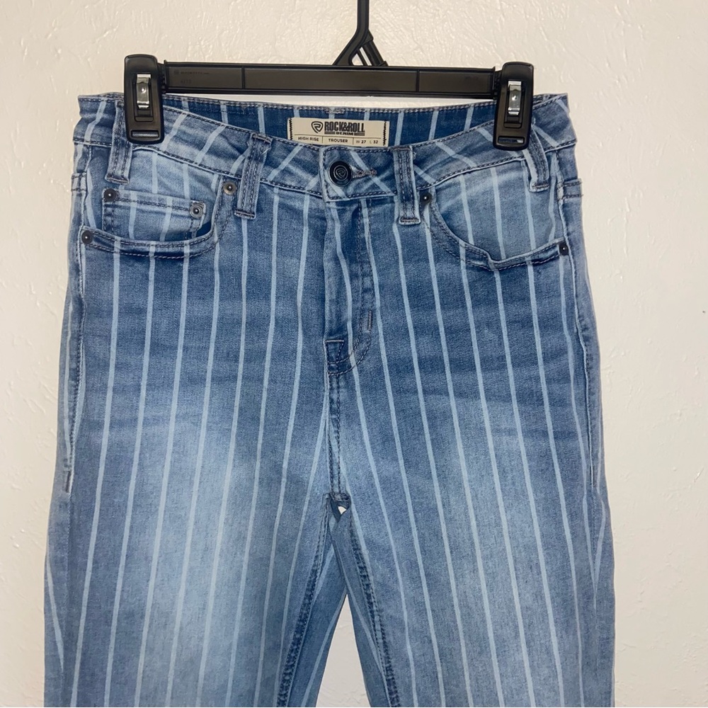 rag & bone High-Rise Vertical Stripe Jeans in Light Blue and White